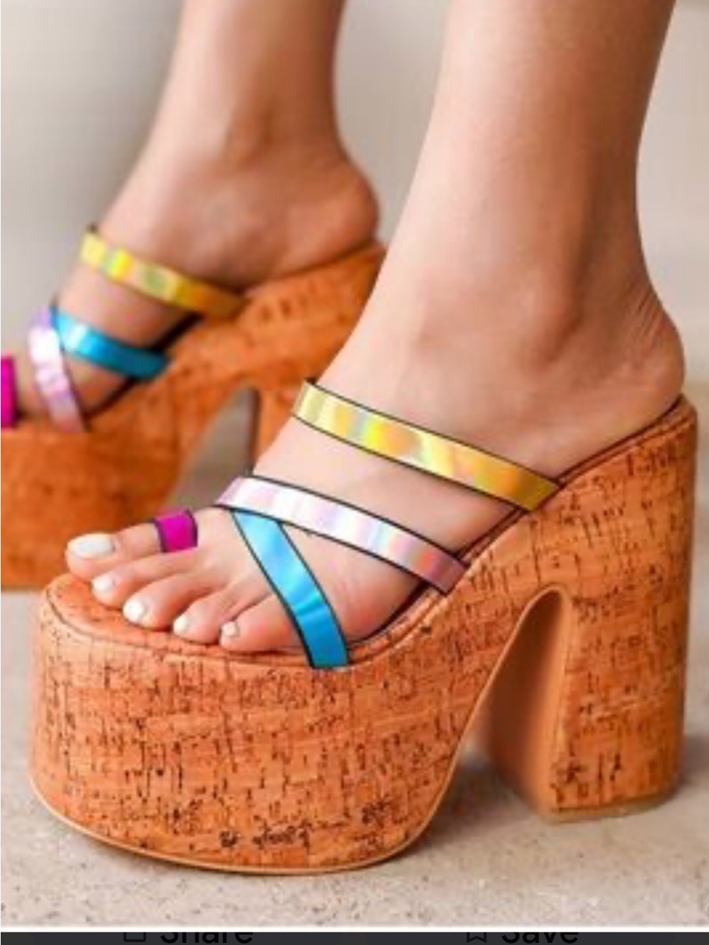 Cape Robbin Women’s Elci Cork 5” Platform Wedges Iridescent Multi-Color Sz 6 NWB